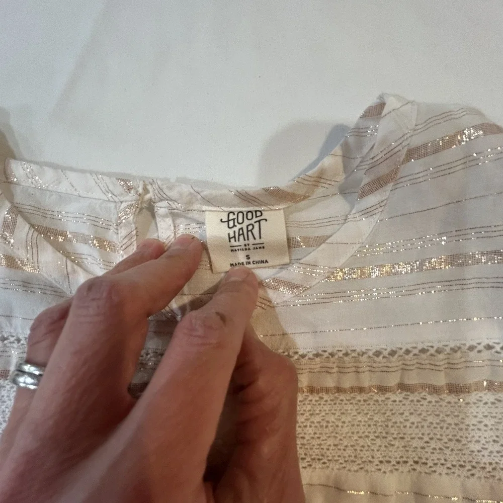 Boho western Hippie‎ Good Heart Matilda Jane mockingbird Ivory Stripe Metallic S - Picture 8 of 9